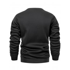 3pcs Men'S Crew Neck Sweatshirts with Fleece Lining - Vintage Style, Thick Knit Pullover Sweatshirts in Black, Navy Blue, and Maroon - Casual & Sporty for Spring, Fall, and Winter - Perfect for Outdoor Activities, Fitness, and Travel