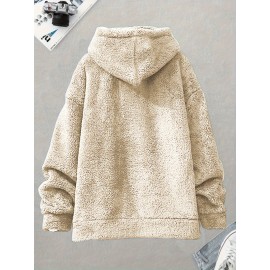 [Cozy Fleece Hoodie] Soft, Warm Men's Cozy Fleece Hoodie with Kangaroo Pocket | Beige Pullover for Fall/Winter, Casual Long Sleeve Sweatshirt with Elastic Cuffs | Plush Texture, Perfect for Outdoor or Indoor Wear, Winter Apparel