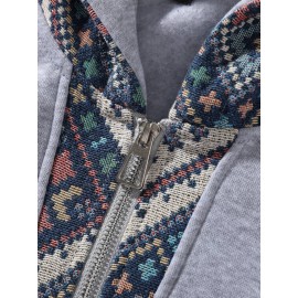 1pc Unisex Fleece-Lined Hoodie - Sporty Color-Block Design with Adjustable Drawstring, Front Zipper & Pockets, Soft Warm Fabric for Indoor/Outdoor Comfort, Regular Fit Casual Pullover, Indoor Warmth Clothing, Colorblock Hoodie, Durable Casualwear