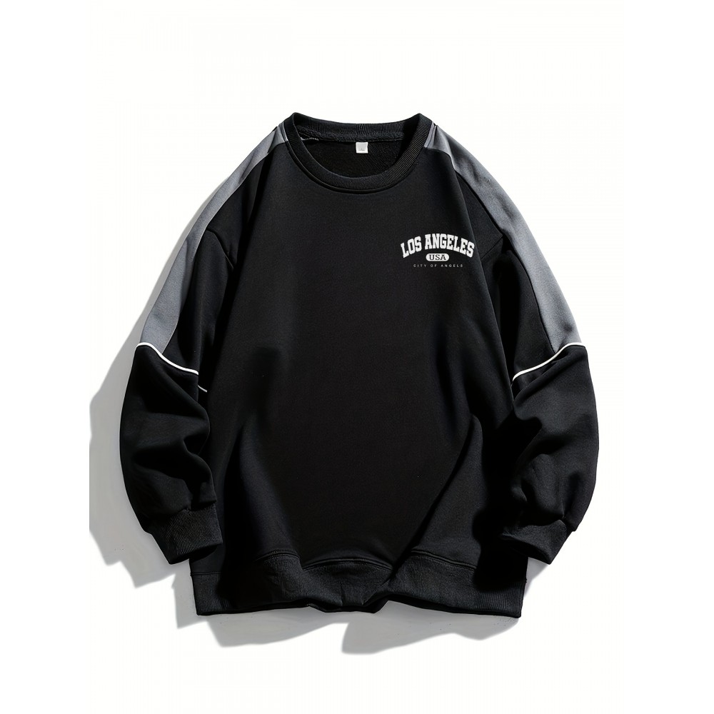 Men's Casual Athletic Sweatshirt - Color Block, Crew Neck, Polyester Blend, Perfect for Outdoor Activities, for Autumn, Spring