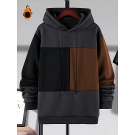 Comfortable Polyester Men's Casual Loose Fit Hoodie, Adjustable Drawstring Fashionable Hooded Sweatshirt For Fall And Winter