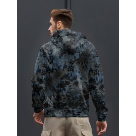 [Heavyweight Camo Hoodie] Heavyweight 290g Men's Camo Print Zip-Up Hoodie | Long Sleeve Pullover with Pockets, Black & Gray Snake Design, Casual Style, Outdoor Sports Wear | Camouflage Print Hoodie | Durable Outdoor Apparel