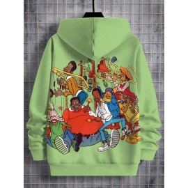 Lime Green Men's 3D Funny Cartoon Graphic Hooded Sweatshirt with Music Band & Retro TV Print, Soft Warm Pullover for Autumn Winter Casual Wear, Machine Washable Digital Hoodie for Themed Parties & Everyday Outfits