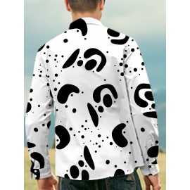 [Elegant Style] Men's Formal Dress Shirt - Sleek White with Modern Black & Gray Abstract Print, Polyester Blend, Non-Stretch, Button-Up with Lapel Collar, Ideal for All Seasons, Formal Attire|Classic Buttonup|Sleek Tailored Fit