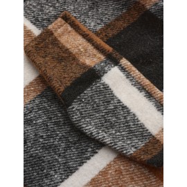 Men'S Casual Plaid Button-Up Shirt - Long Sleeve, Beige & Brown Check Pattern, Loose Fit, Lightweight Polyester Fabric, Perfect for Casual Attire