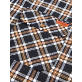 Men's Heavy-Duty Plaid Long Sleeve Dress Shirt - Winter Warmth Collar & Chest Pocket Button, Blue/White/Black/Brown Checkered Pattern, Loose Fit Casual & Formal Button-Up Coat Jacket-like Blazer (Machine Washable)