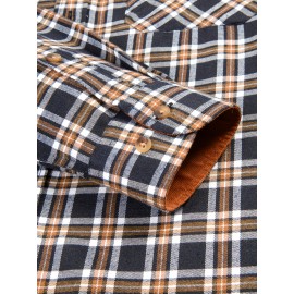 Men's Heavy-Duty Plaid Long Sleeve Dress Shirt - Winter Warmth Collar & Chest Pocket Button, Blue/White/Black/Brown Checkered Pattern, Loose Fit Casual & Formal Button-Up Coat Jacket-like Blazer (Machine Washable)