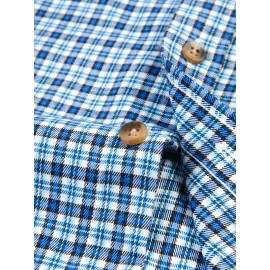 Men's Heavy-Duty Plaid Long Sleeve Dress Shirt - Winter Warmth Collar & Chest Pocket Button, Blue/White/Black/Brown Checkered Pattern, Loose Fit Casual & Formal Button-Up Coat Jacket-like Blazer (Machine Washable)