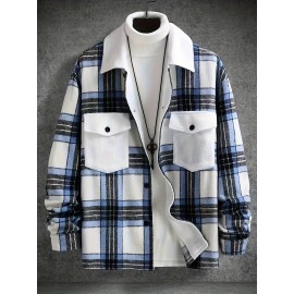 Long Sleeve Men's Plaid Shirt for Winter and Fall, Casual Warm Comfy Shirt as Gift