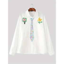 INCERUN Men Lapel Collar Long Sleeve Shirts Floral Printed Casual Blouse