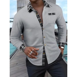 Men's Textured Waffle Knit Button-Up Long Sleeve Outdoor Casual Shirt, Breathable Fabric, Machine Washable, Suitable for Outdoors, Festivals & Office Wear, Multi-Purpose Clothing, Quality Material, Lightweight, Durable Structure, Trendy Men's Fashion