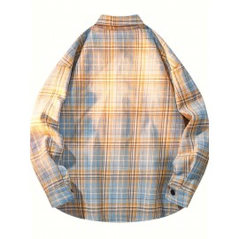 3pcs Men'S Scandinavian Vintage Plaid Shirt Set - Loose Fit, Breathable Rayon, Long Sleeve with Button-Up Design, Perfect for Fall & Spring Casual Wear, Casual Wear Shirts|Vintage Plaid Shirt|Asymmetrical Hemline, Thick