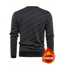 Men's Thermal Fleece-Lined Crewneck Sweatshirt - Thick Winter Warmth with Bold Letter Graphic, Soft Casual Long Sleeve Pullover, Machine Washable Cold Weather Gift for Him, Winter Sweaters, Cold Weather Apparel, Stylish Pullover