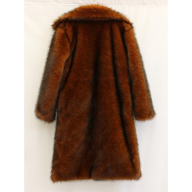 Men's New Style Faux Fox Fur Coat with Suit Collar Long Winter Windproof Warm Mink Overcoat in Large Size