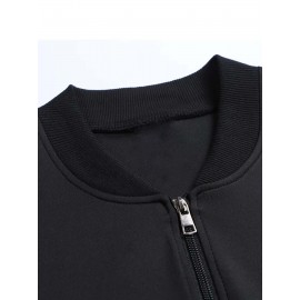 Polyester Knit Graphic Print Bomber Jacket - Men's Casual Reggae Stand Collar Zipper Closure - Fall/Winter Skinny Fit with Pocket Detail