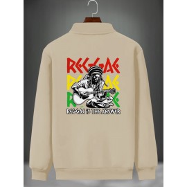 Polyester Knit Graphic Print Bomber Jacket - Men's Casual Reggae Stand Collar Zipper Closure - Fall/Winter Skinny Fit with Pocket Detail