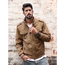 Men's Winter Fleece-Lined Cargo Jacket - Windproof Stand Collar Zipper Jacket with Ribbed Cuffs, Multi-Pockets & Soft Shell for Fall Winter Daily Wear, Outdoor Hiking Camping