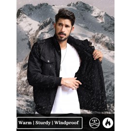 Men's Winter Fleece-Lined Cargo Jacket - Windproof Stand Collar Zipper Jacket with Ribbed Cuffs, Multi-Pockets & Soft Shell for Fall Winter Daily Wear, Outdoor Hiking Camping