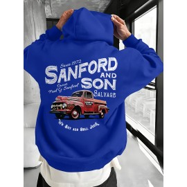 [Retro 70s Pullover] Men's Sanford and Son Vintage TV Show Graphic Hooded Sweatshirt - Retro 70s Inspired Pullover with Junkyard Design, Blue Casual Winter Warmth, Machine Washable Regular Fit for Outdoor & Home Wear