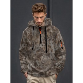 [Heavyweight Camo Hoodie] Heavyweight 290g Men's Camo Print Zip-Up Hoodie | Long Sleeve Pullover with Pockets, Black & Gray Snake Design, Casual Style, Outdoor Sports Wear | Camouflage Print Hoodie | Durable Outdoor Apparel
