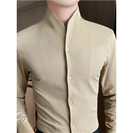 Premium Zhongshan Shirt for Men, Long Sleeve New Spring/Autumn Collection Chinese Style Stand Collar Casual Handsome Dress