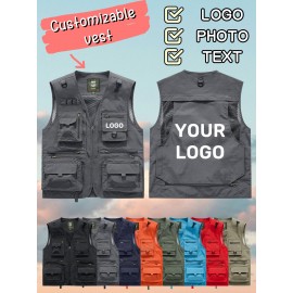 Men's Custom Logo Tactical Vest with ized Logo Printing - Heavy-Duty Multi-Pocket -Grade Vests for Outdoor,, - All-Season Wear (, MOLLE System Compatible, Durable Vest) - Add Your Logo