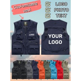 Men's Custom Logo Tactical Vest with ized Logo Printing - Heavy-Duty Multi-Pocket -Grade Vests for Outdoor,, - All-Season Wear (, MOLLE System Compatible, Durable Vest) - Add Your Logo