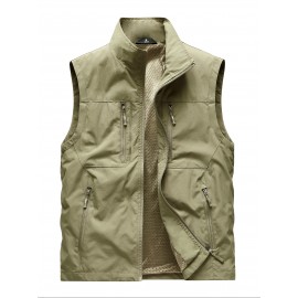 6801 Multi-Pocket Outdoor Vest - Sleeveless Stand Collar Casual Hiking & Travel Vest with Multiple Pockets, Durable Non-Stretch Fabric, All-Season Use, Hand Washable, Hiking Gear, Secure Zipper Closure