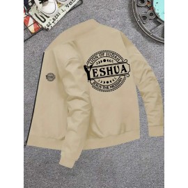 Slim Fit Men's Polyester Athletic Print Design Zip-Up Jacket Casual Stand Collar Fall Winter Coat